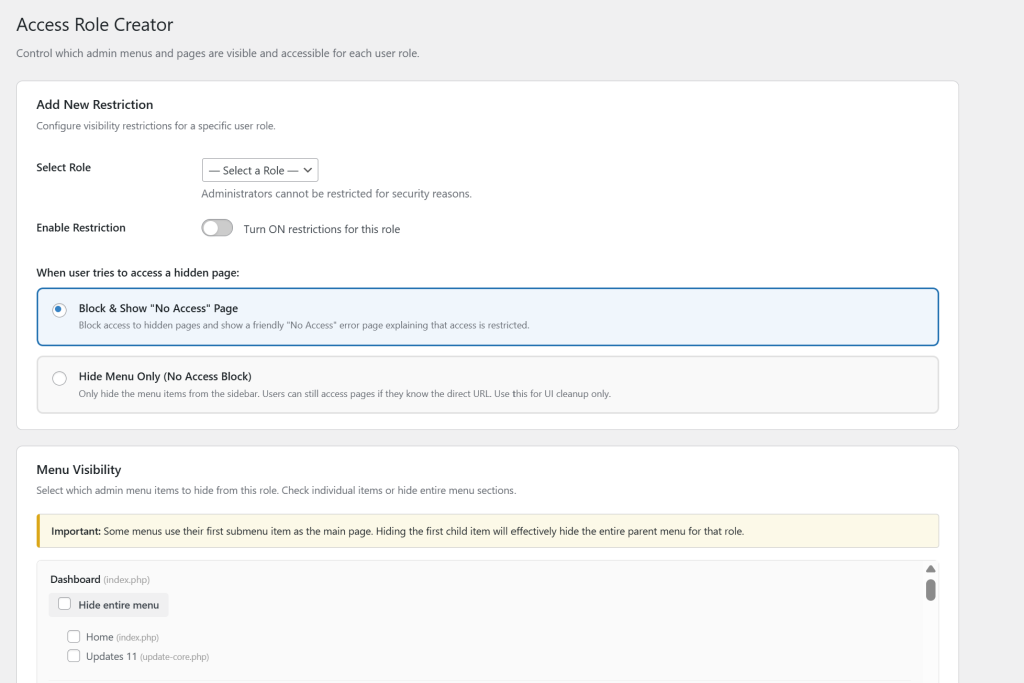 hide admin menu items WordPress